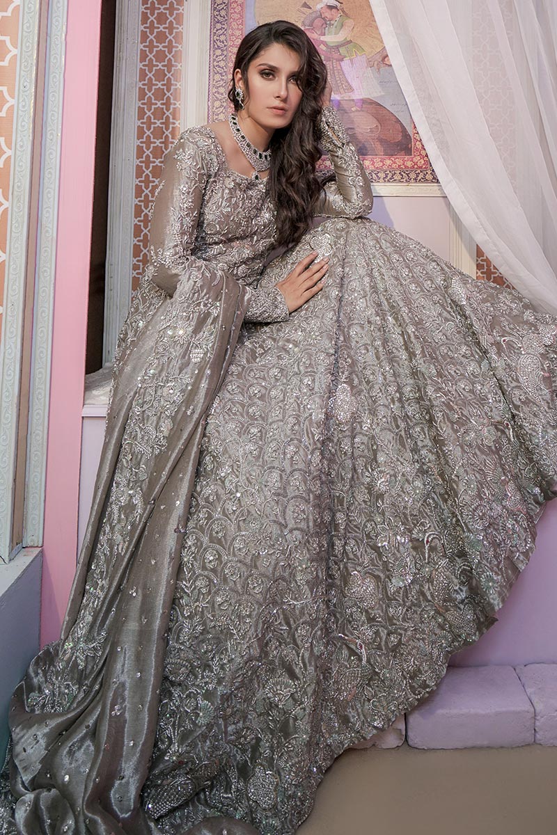 Steel Grey Embellished Net Silk Gown (2-Piece) - Image 4