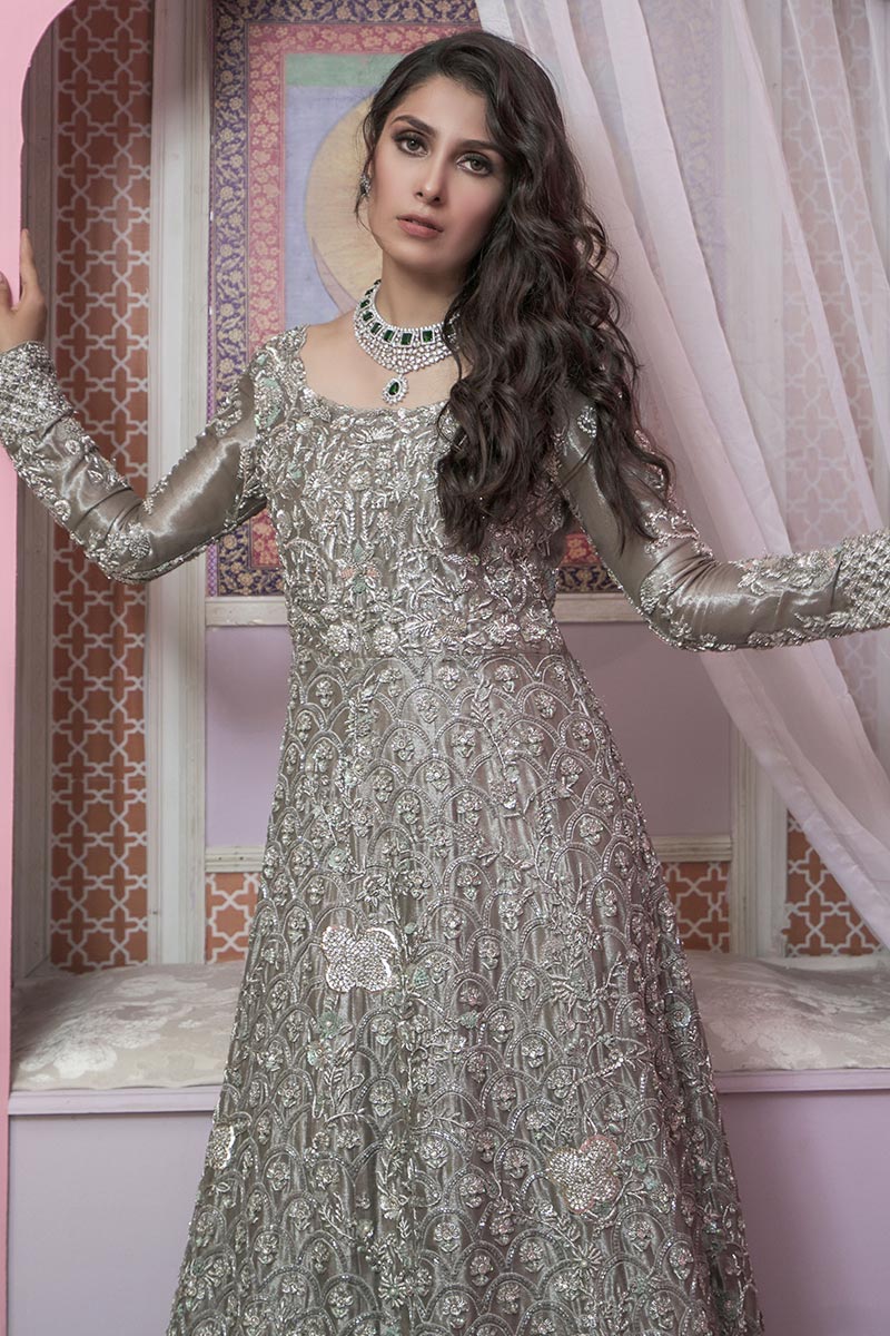 Steel Grey Embellished Net Silk Gown (2-Piece) - Image 6