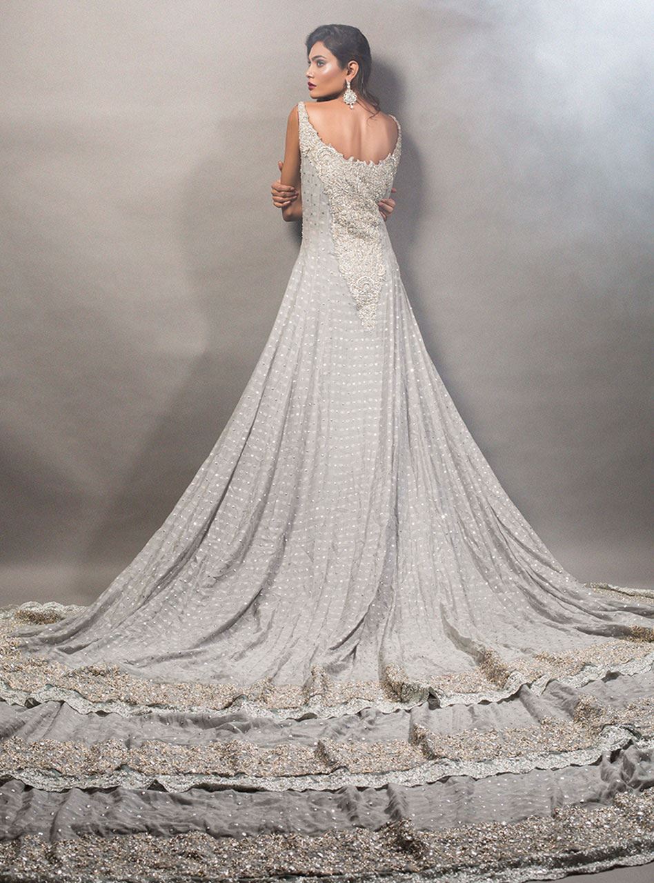 Ash Grey Embellished Net Gown (2-Piece) - Image 2