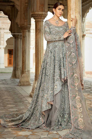 Grey Embroidered Net Formal Gown (2-Piece) - Image 2