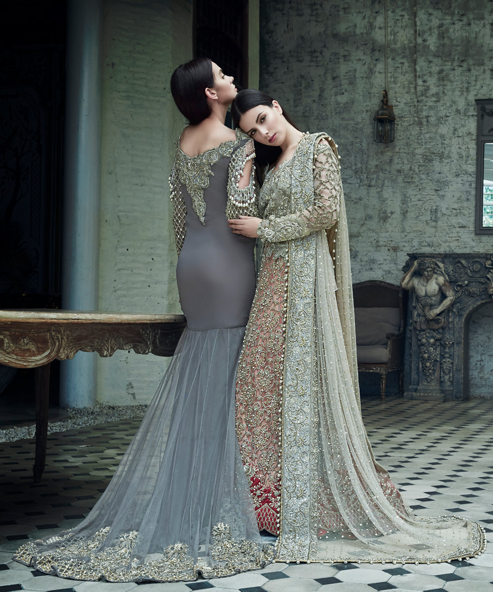 Grey Hand-Embellished Net Gown (2-Piece) - Image 4