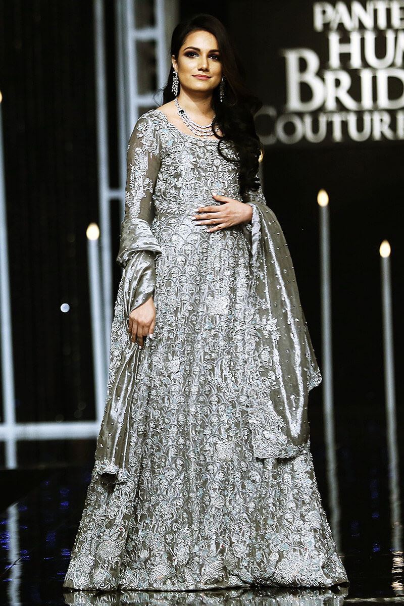 Pakistani Steel Grey Embellished Organza Satin Bridal Gown (2-Piece) - Image 1