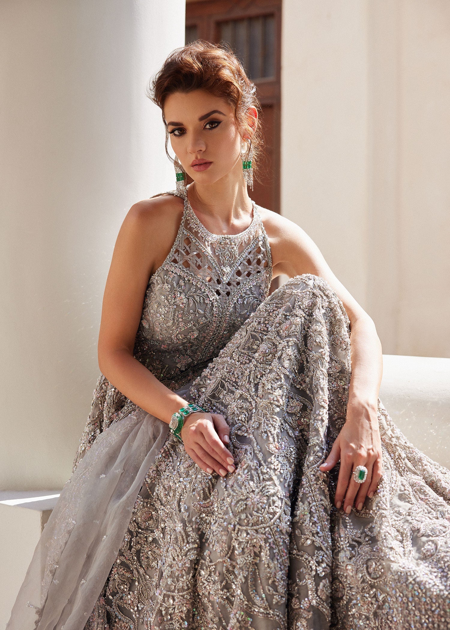 Grey Embroidered Organza Bridal Gown (2-Piece) - Image 10