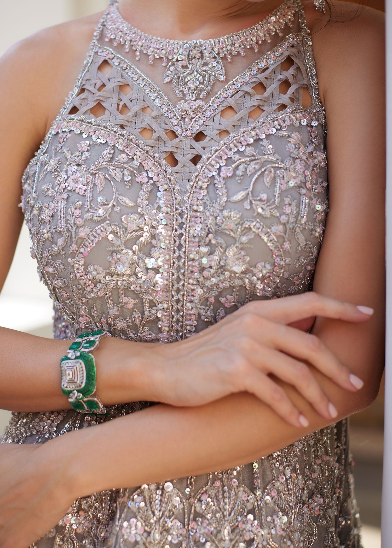 Grey Embroidered Organza Bridal Gown (2-Piece) - Image 9