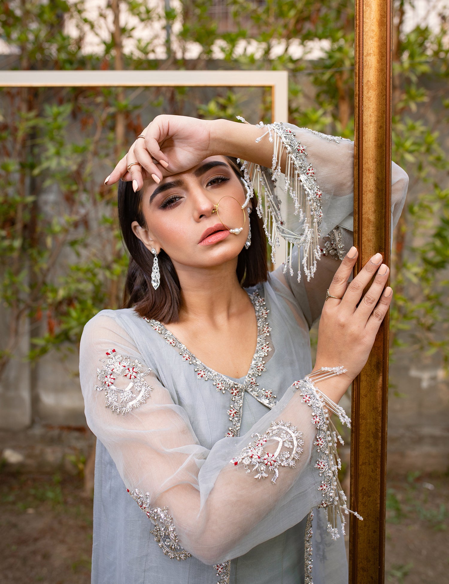 Grey Embellished Organza Long Gown (2-Piece) - Image 5