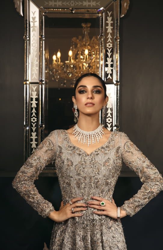 Grey Metallic Embroidered Organza Gown (1-Pc) - Image 5