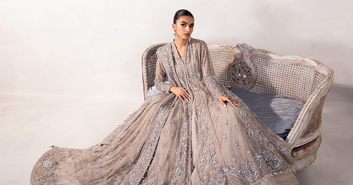 Mouse Grey Embellished Raw Silk Frock with Net Gown (3-Piece) - Image 13