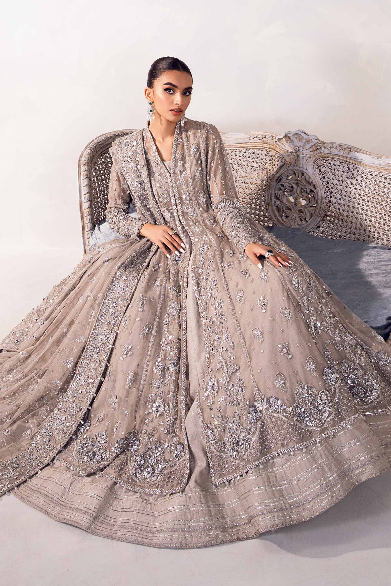 Mouse Grey Embellished Raw Silk Frock with Net Gown (3-Piece) - Image 3