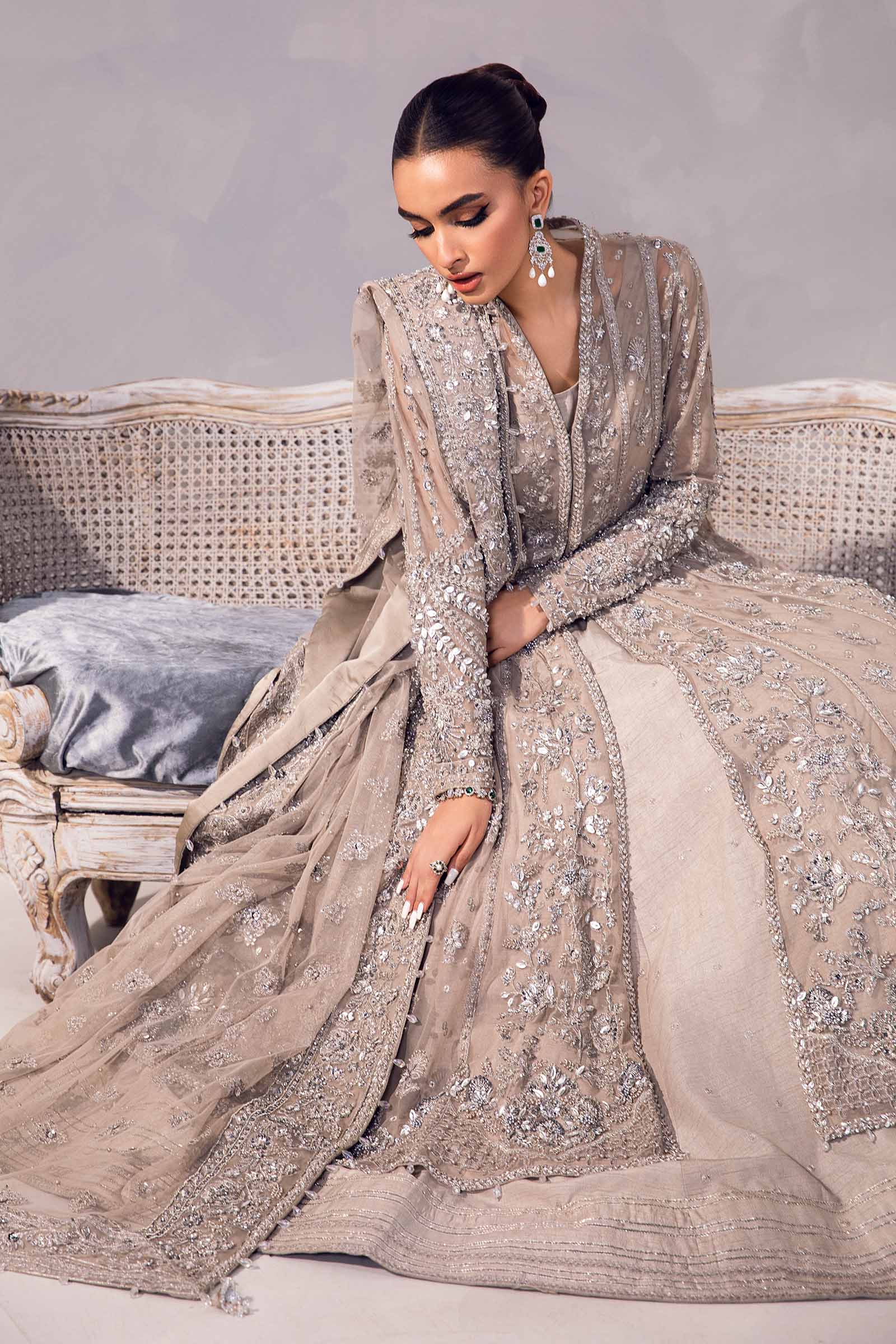 Mouse Grey Embellished Raw Silk Frock with Net Gown (3-Piece) - Image 4