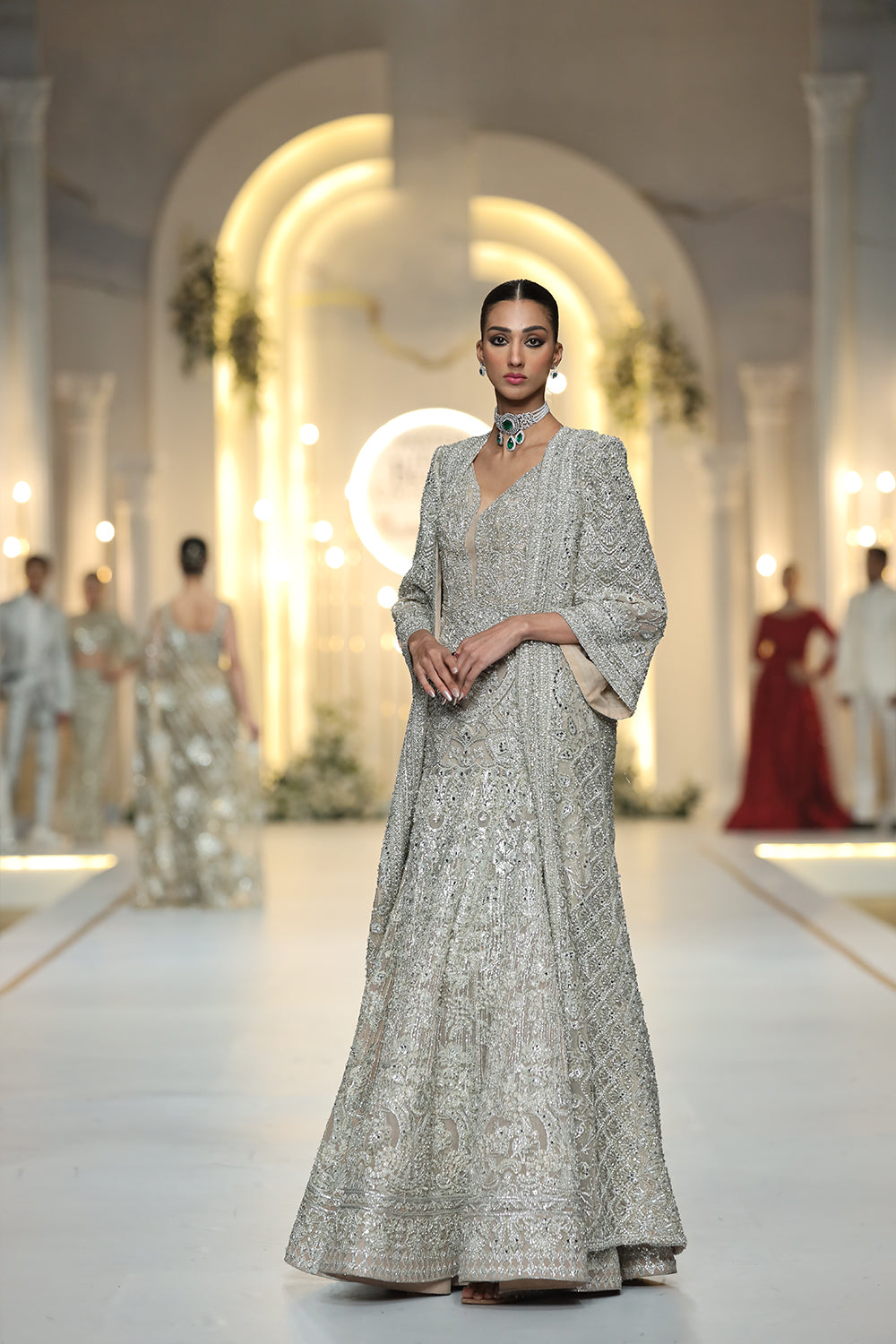 Pakistani Grey Hand-Embellished Pure Raw Silk Bridal Gown (1-Pc) - Image 1