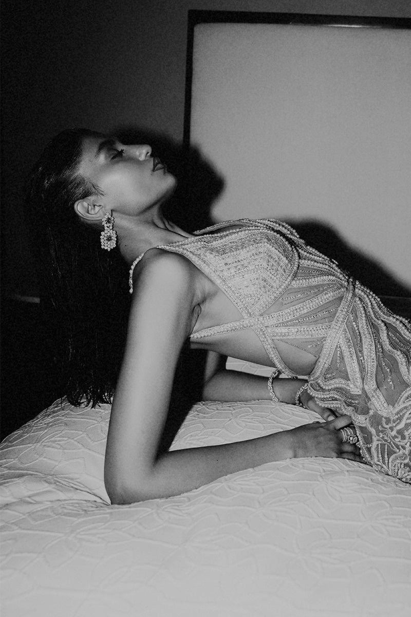 Pakistani Grey Crystal Embellished Net Fishtail Gown (2-Piece) - Image 7