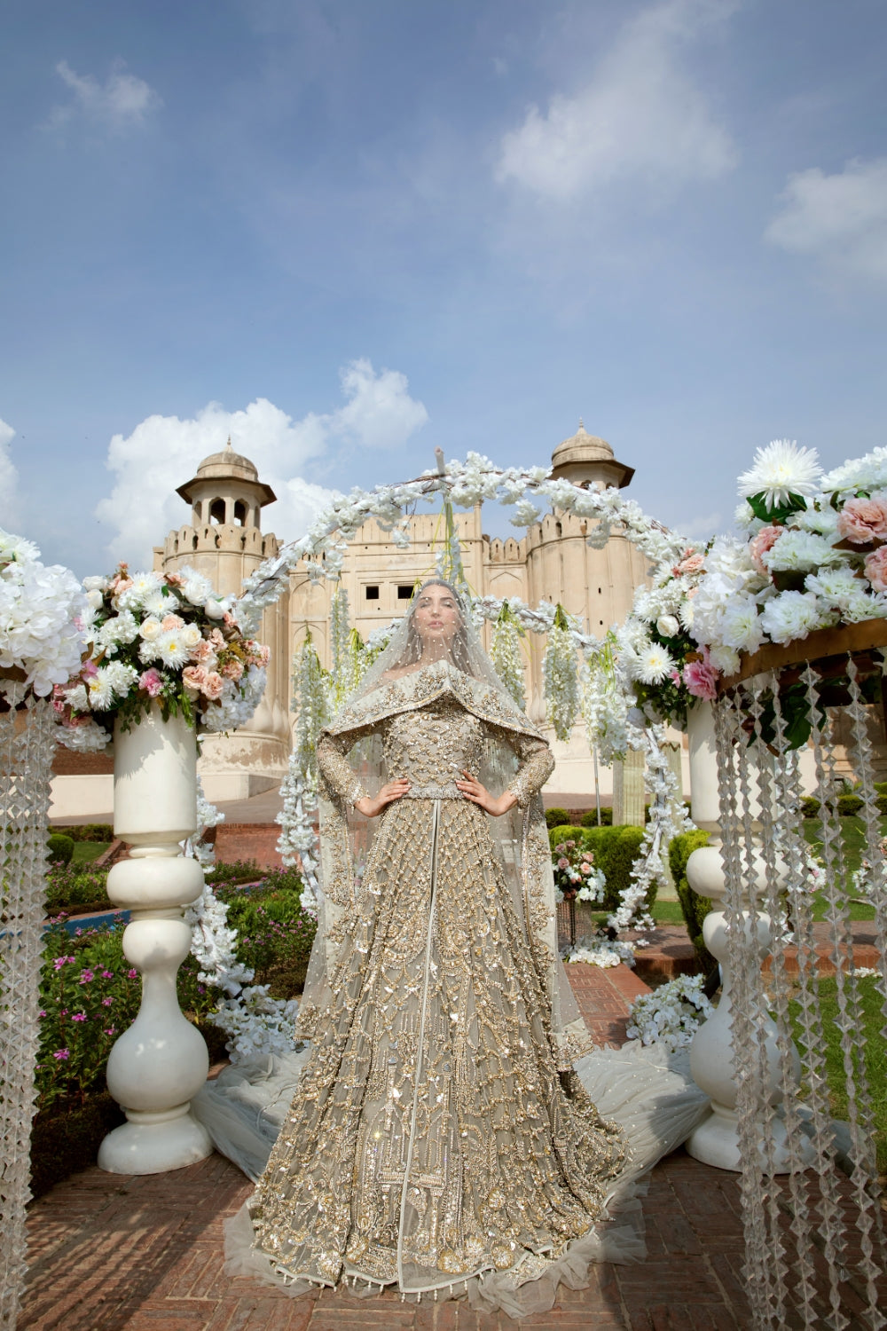 Grey Embellished Net Bridal Maxi Dress (2-Piece) - Image 5