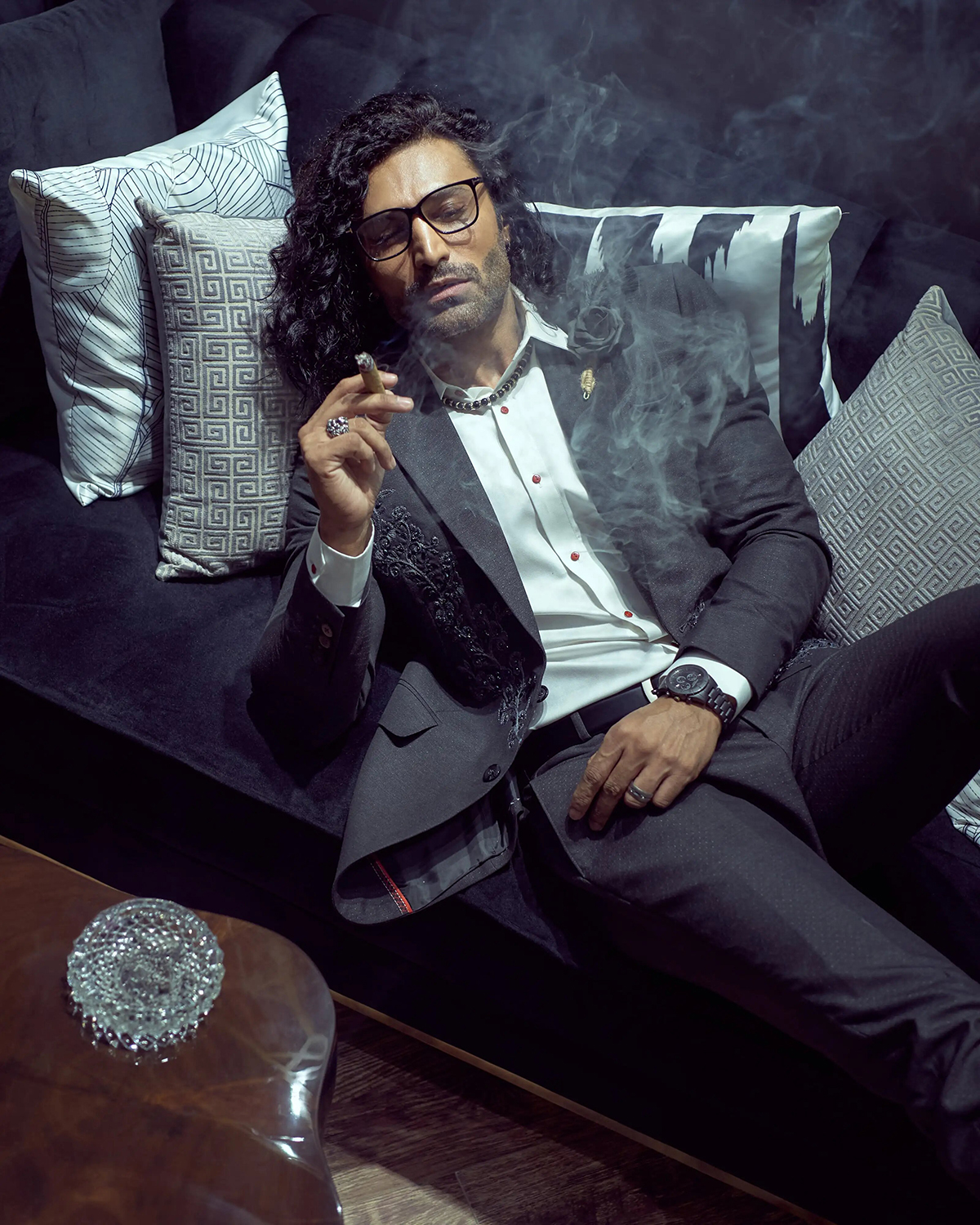 Charcoal Grey Embroidered Wool-Blend Groom Suit (3-Piece) - Image 1