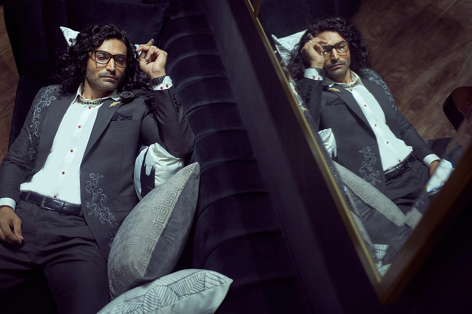 Charcoal Grey Embroidered Wool-Blend Groom Suit (3-Piece) - Image 2