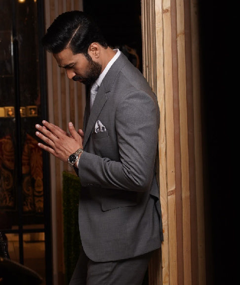 Grey Pure Wool Notch Lapel Three-Piece Suit (3-Piece) - Image 1