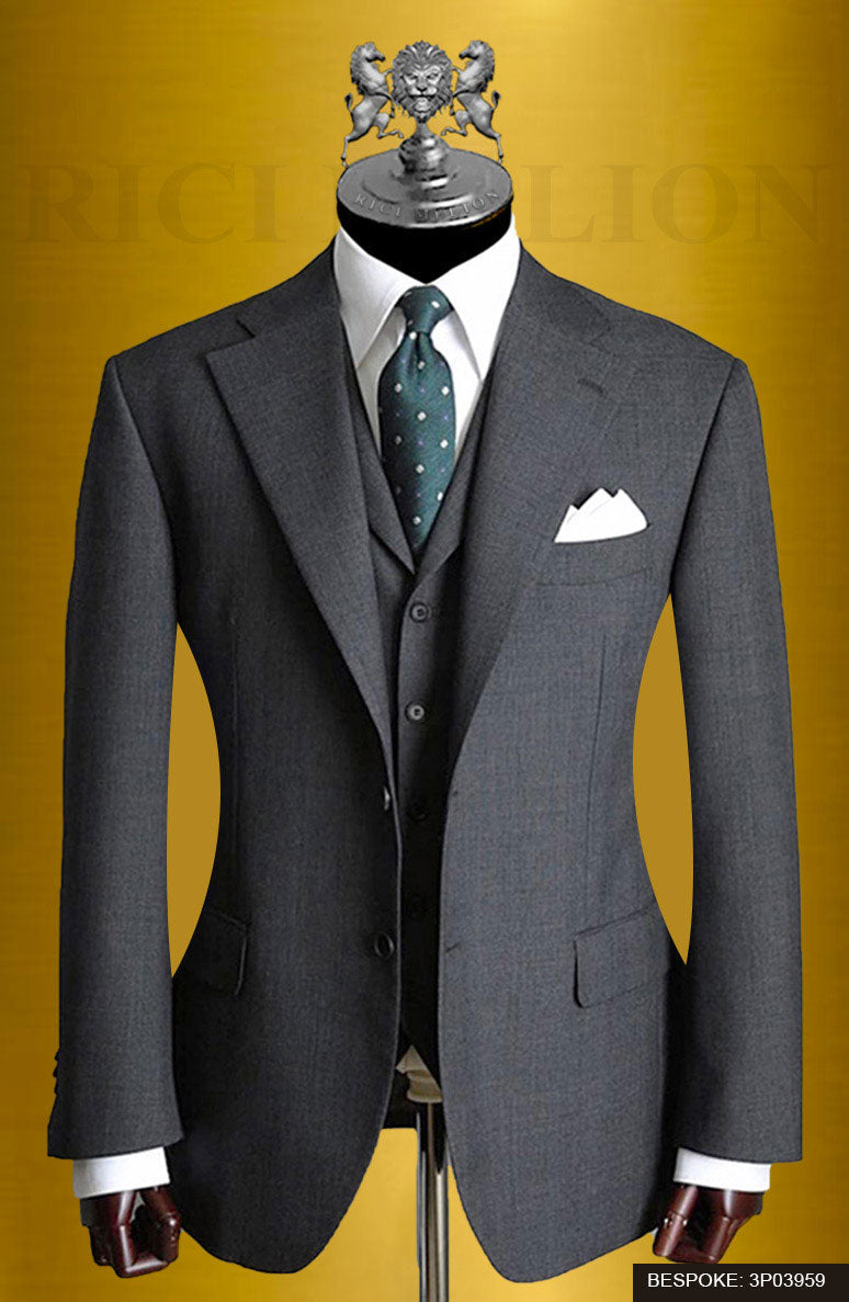 Charcoal Grey Suiting Fabric 3-Piece Groom Suit - Image 1