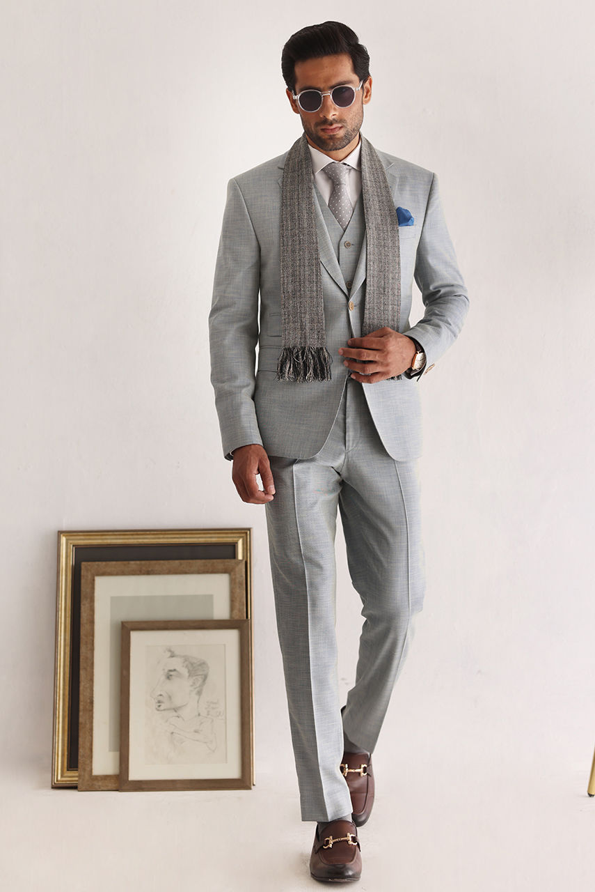 Grey Premium Suiting Fabric 3-Piece Men's Suit - Image 2