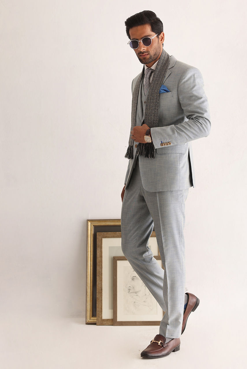 Grey Premium Suiting Fabric 3-Piece Men's Suit - Image 3