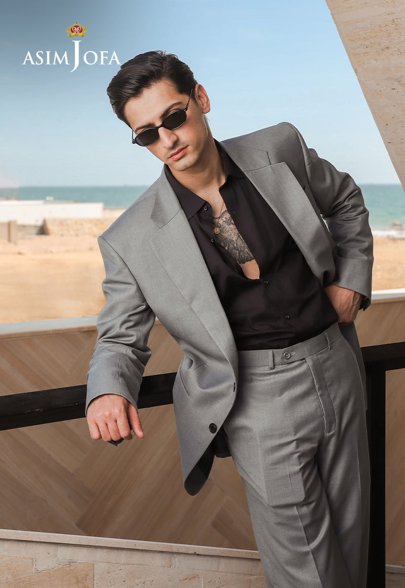 Grey Embroidered Suiting Fabric 2-Piece Groom Suit - Image 4