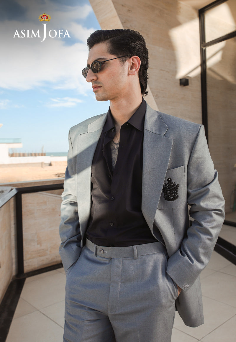 Grey Embroidered Suiting Fabric 2-Piece Groom Suit - Image 5