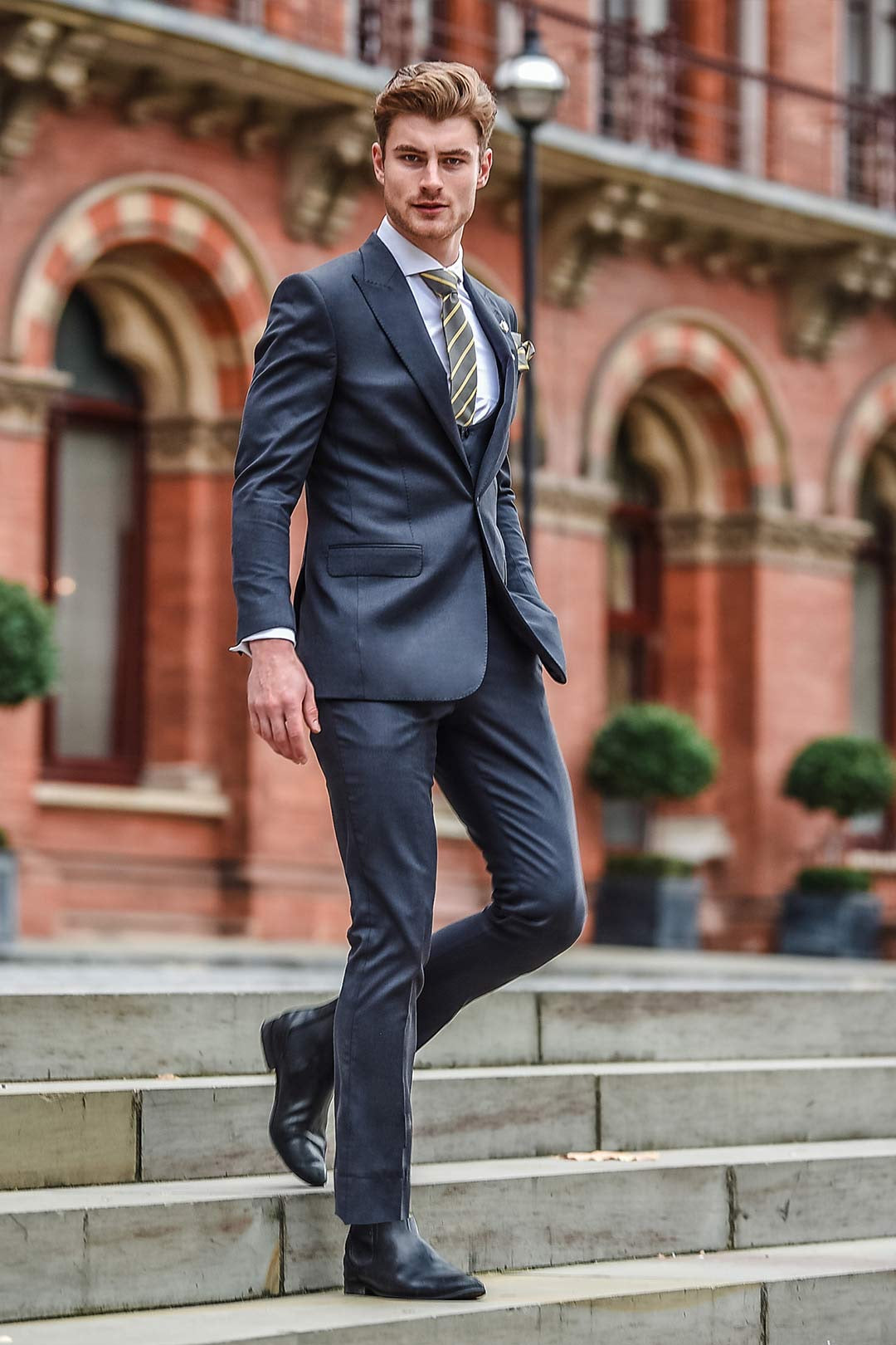 Charcoal Grey Terry Rayon 3-Piece Suit (Slim Fit) - Image 2