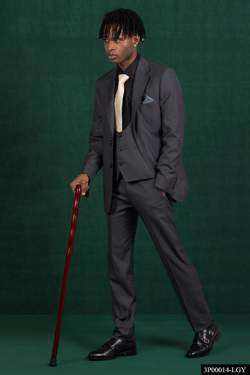 Light Grey Wool-Blend Three-Piece Groom Suit (3-Piece) - Image 1