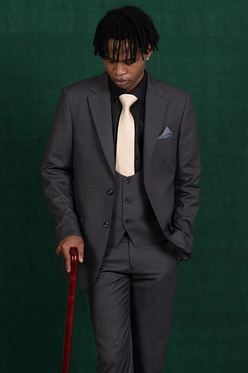 Light Grey Wool-Blend Three-Piece Groom Suit (3-Piece) - Image 3