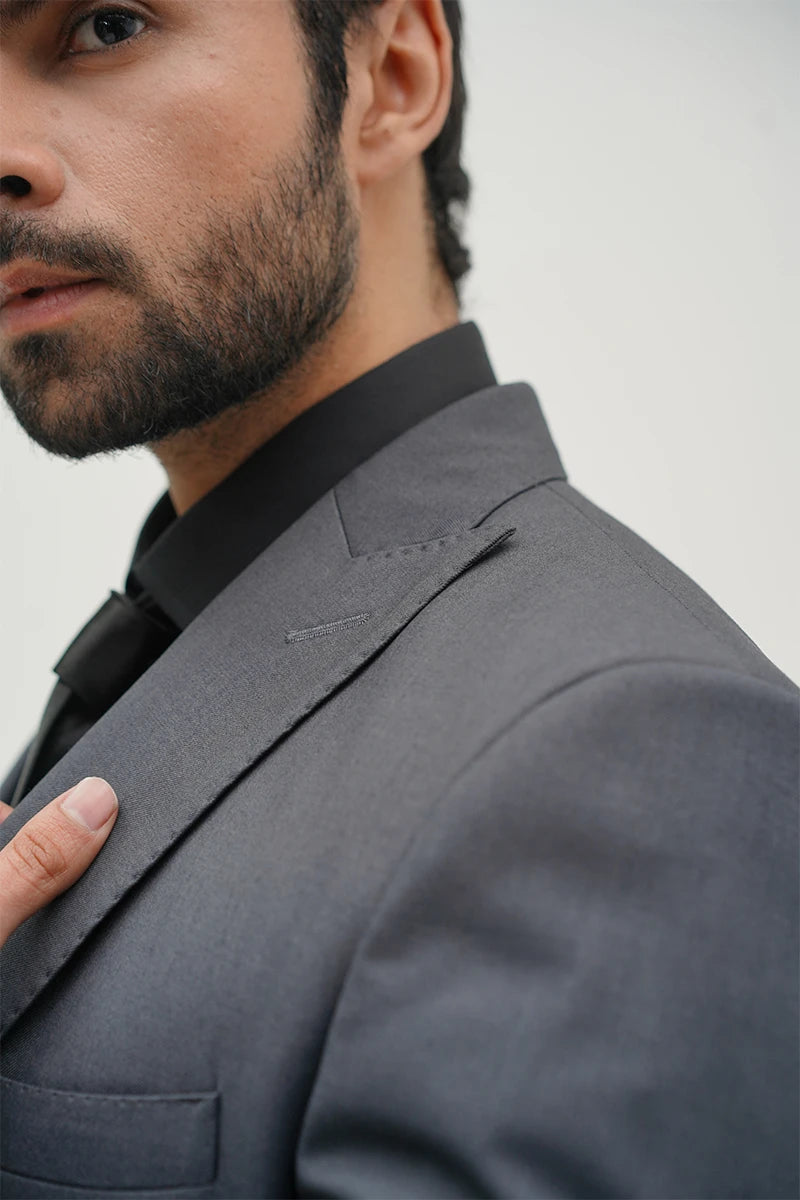 Charcoal Grey Suiting Wool Blend Groom Valima Suit (3-Piece) - Image 4