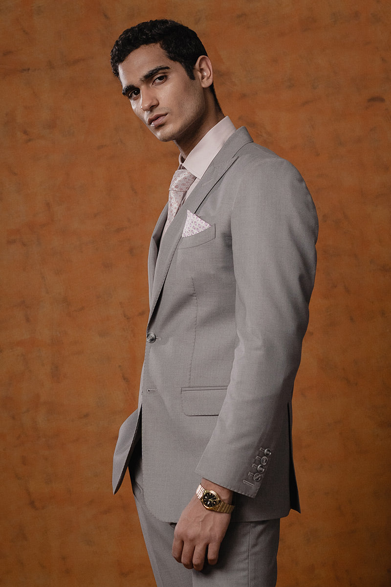 Light Grey Hem-Stitched Wool Blend Two-Piece Suit (2-Piece) - Image 2