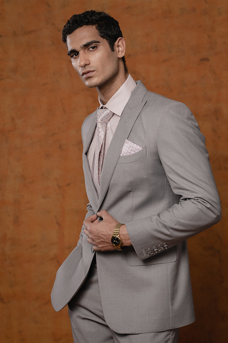 Light Grey Hem-Stitched Wool Blend Two-Piece Suit (2-Piece) - Image 3