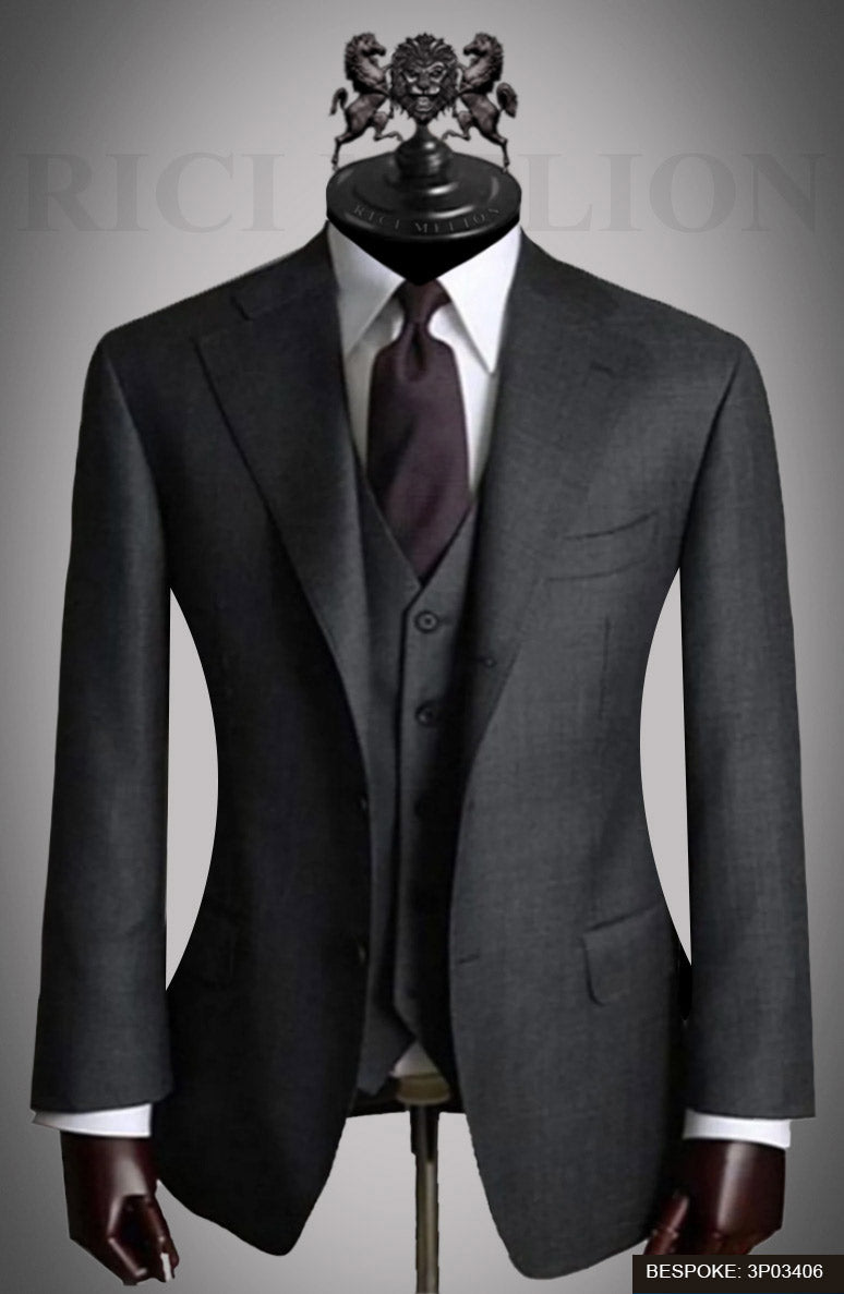 Grey Tailored Wool Blend Three-Piece Suit (3-Piece) - Image 1
