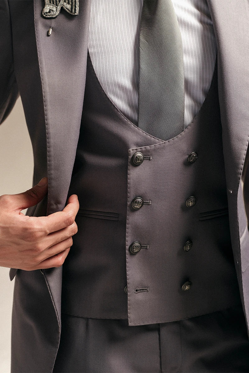 Light Grey Wool Blend 3-Piece Groom Suit - Image 3
