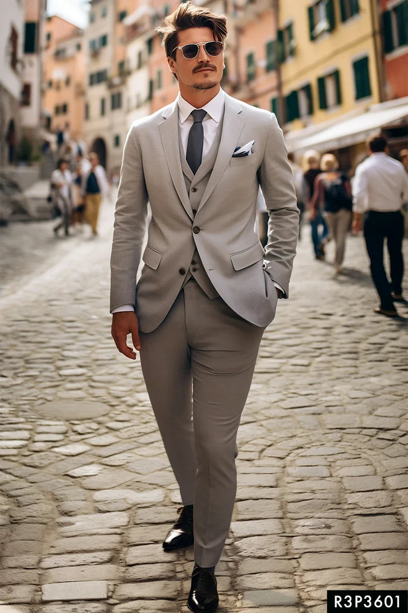 Ash Grey Wool-Blend Three-Piece Suit (Jacket, Waistcoat, Trousers) - Image 1