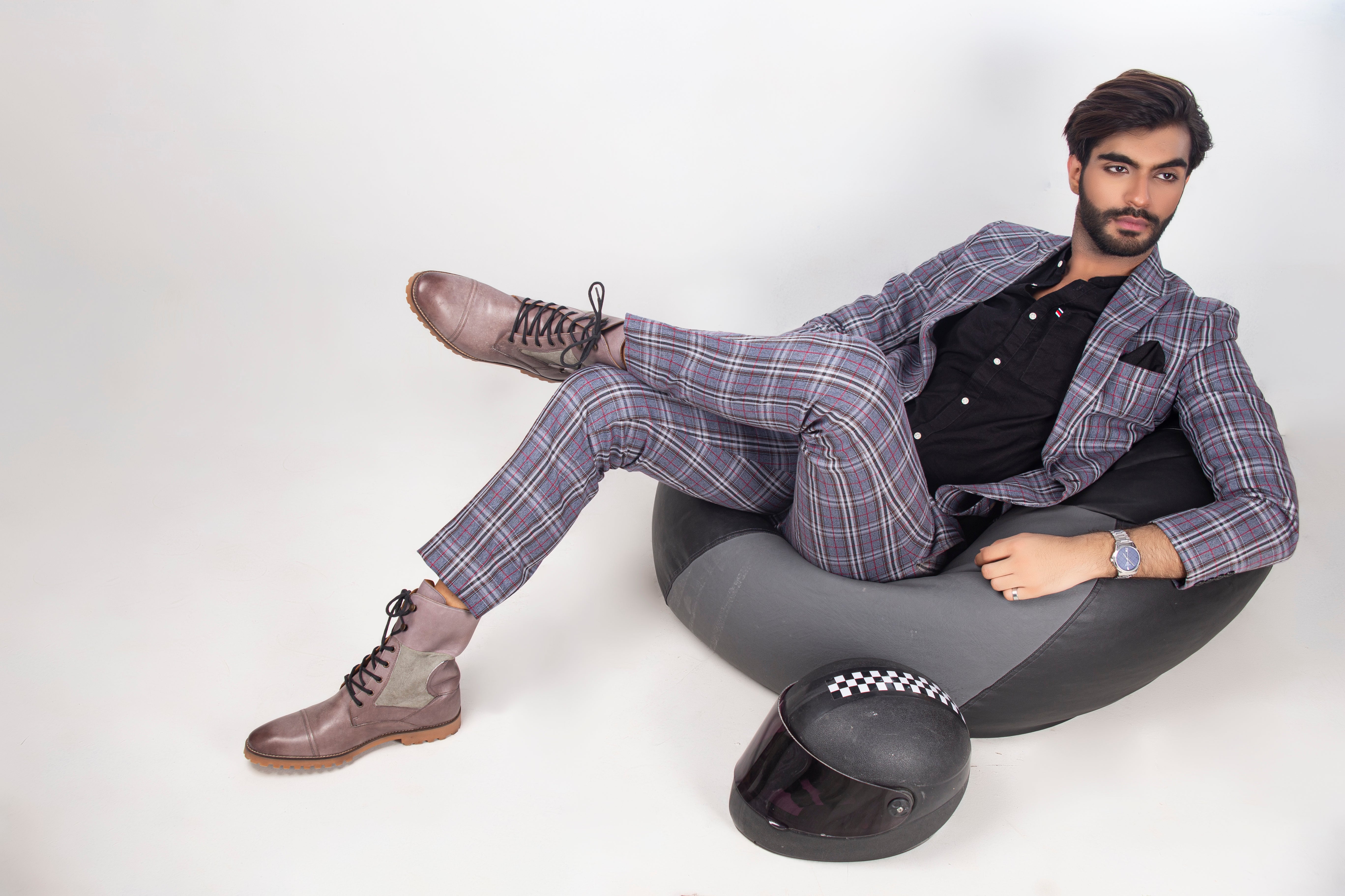 Grey Checked Wool Blend Groom Valima Suit (2-Piece) - Image 3