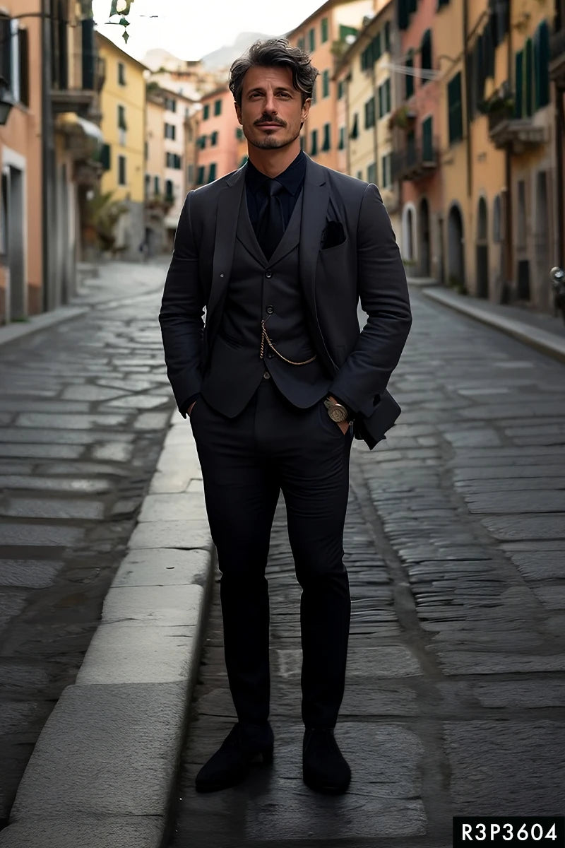 Grey Slim-Fit Wool Blend Three-Piece Suit (3-Piece) - Image 1