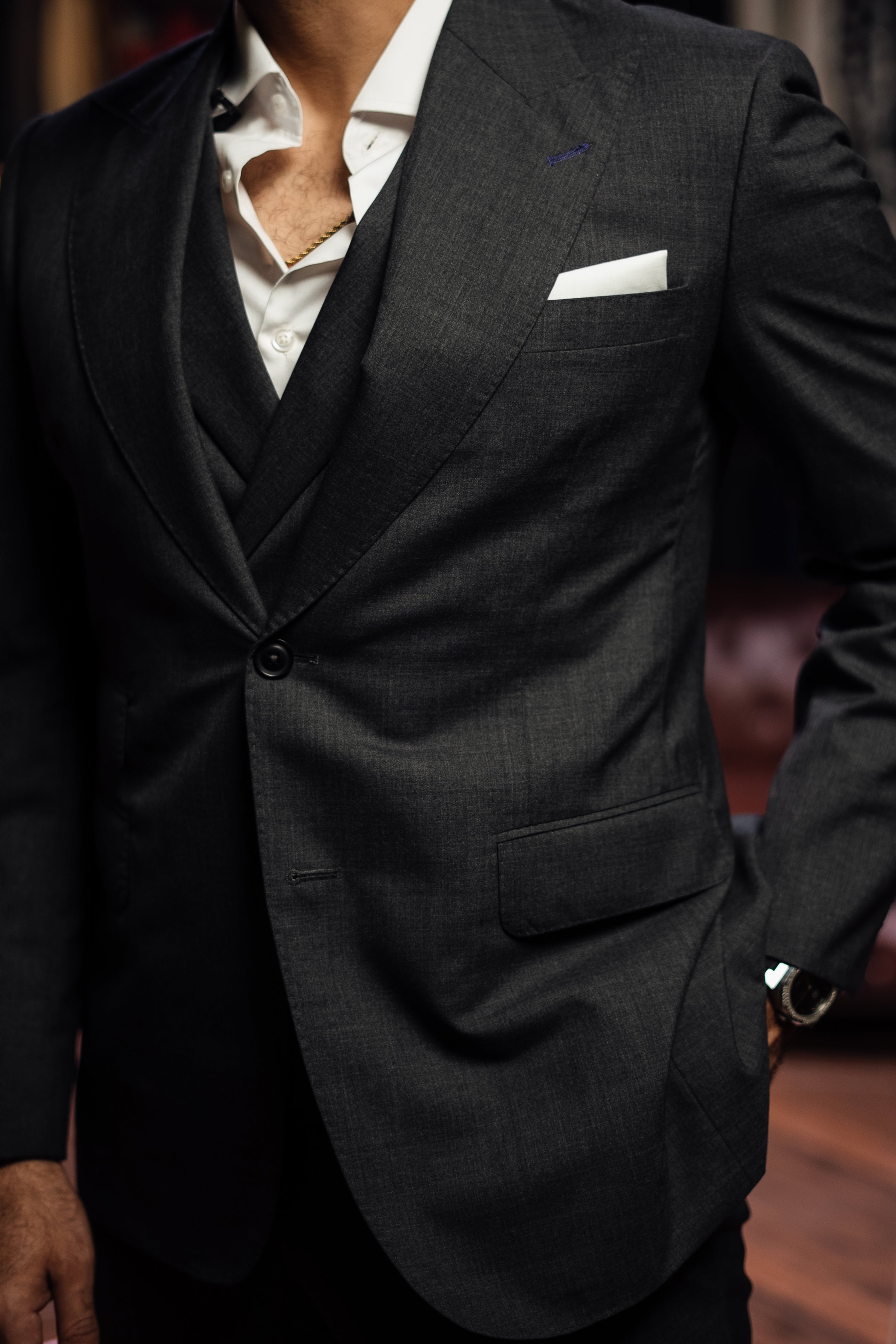 Charcoal Grey Italian Wool Three-Piece Suit (3-Piece) - Image 4