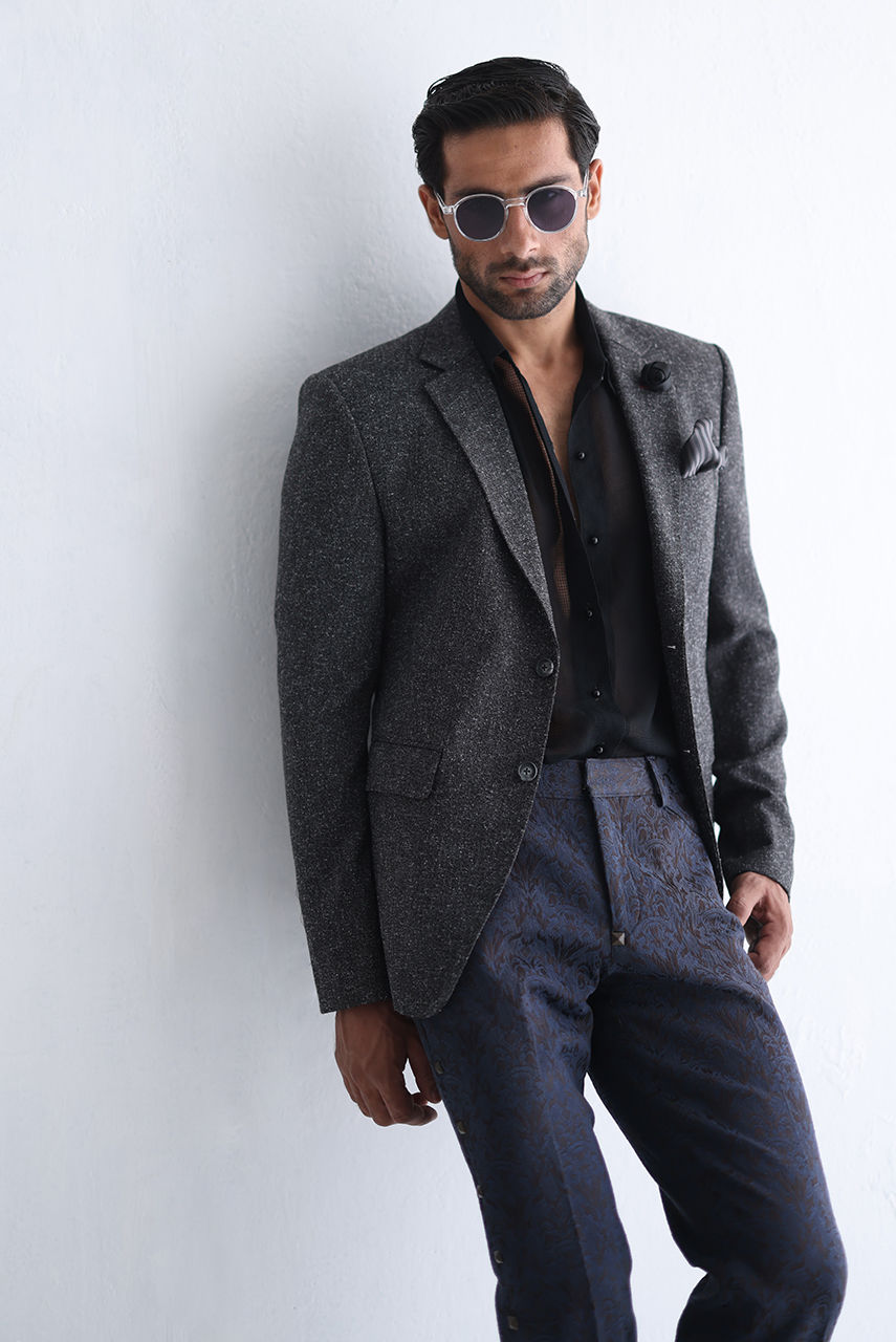 Charcoal Grey Wool Groom Valima Suit (3-Piece) - Image 2