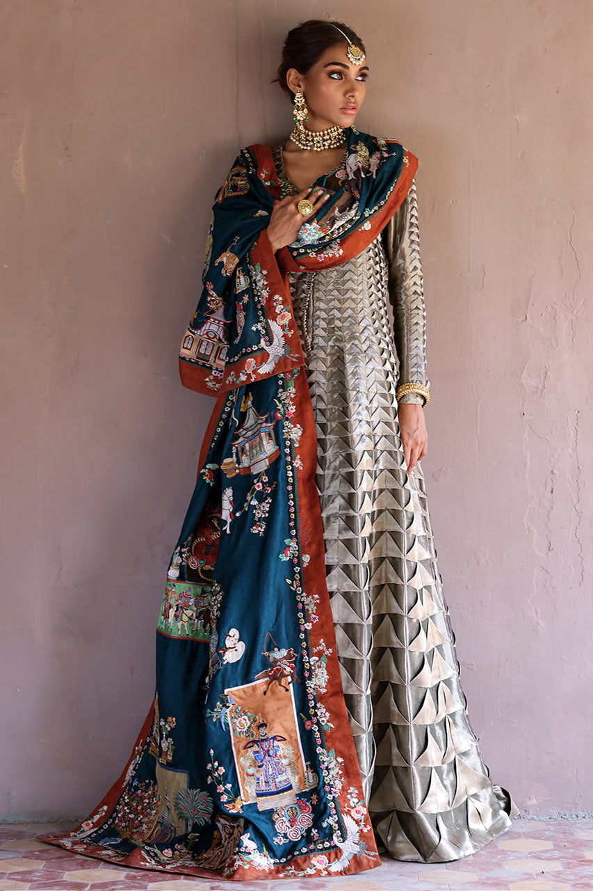 Metallic Grey-Beige Textured Silk Kalidar (3-Piece) - Image 2