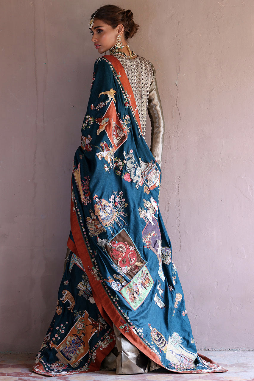 Metallic Grey-Beige Textured Silk Kalidar (3-Piece) - Image 4