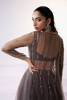 Pakistani Mouse Grey Embroidered Net Kalidar Dress (3-Piece) - Image 11