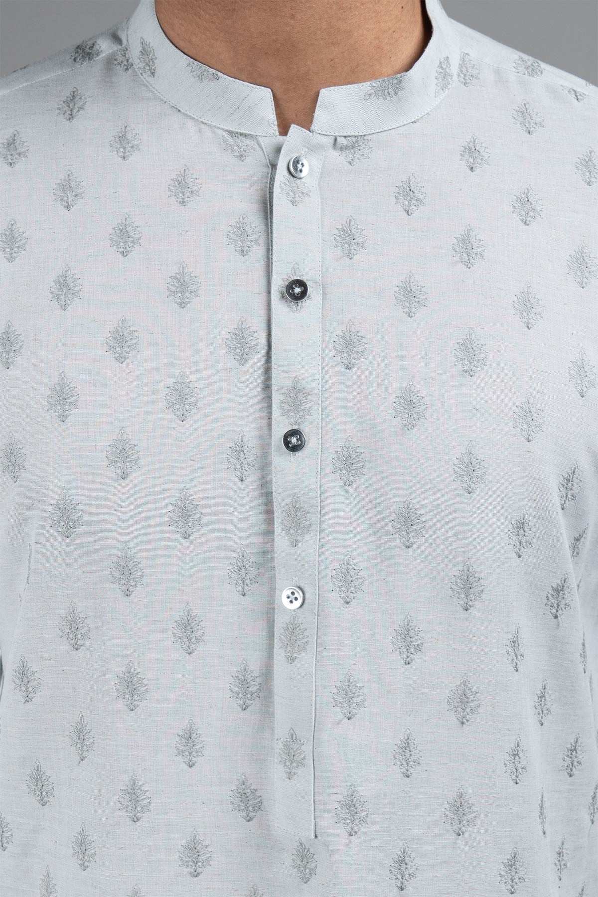 Grey Embroidered Egyptian Cotton Kurta (2-Piece) - Image 2