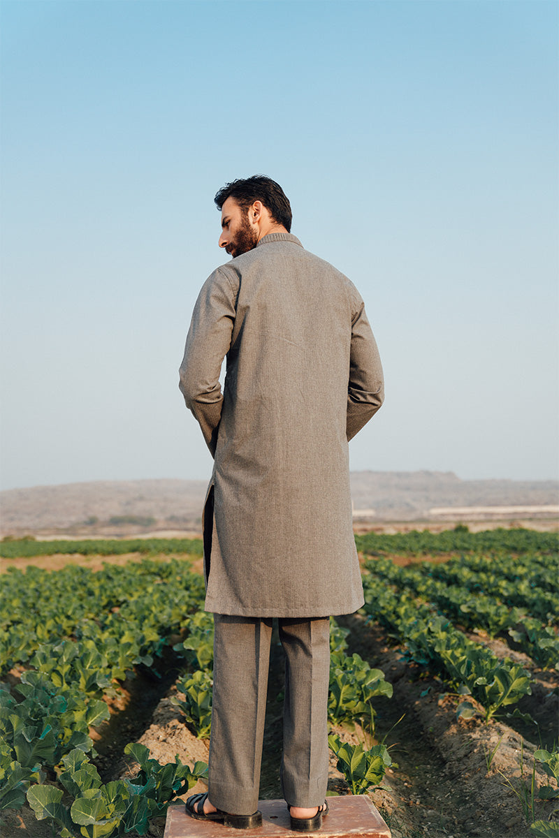 Grey Handworked Linen Kurta Pajama (2-Piece) - Image 6