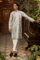 Subtle Grey Embroidered Shisha Silk Kurta (2-Piece) - Image 2