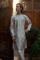 Subtle Grey Embroidered Shisha Silk Kurta (2-Piece) - Image 3