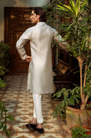 Subtle Grey Embroidered Shisha Silk Kurta (2-Piece) - Image 7