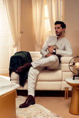 Light Grey Embroidered Pure Silk Kurta Trouser (2-Piece) - Image 2
