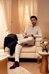 Light Grey Embroidered Pure Silk Kurta Trouser (2-Piece) - Image 6