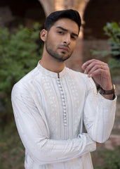 Light Grey Embroidered Pure Silk Kurta Trouser (2-Piece) - Image 3