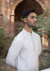 Light Grey Embroidered Pure Silk Kurta Trouser (2-Piece) - Image 4