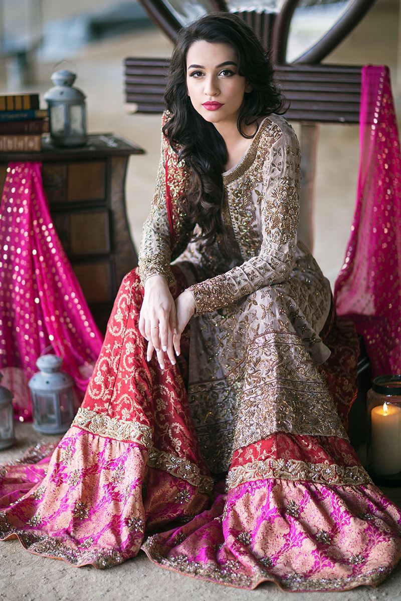 Pakistani Ash Grey Embroidered Cotton-Net Lehenga (3-Piece) - Image 1